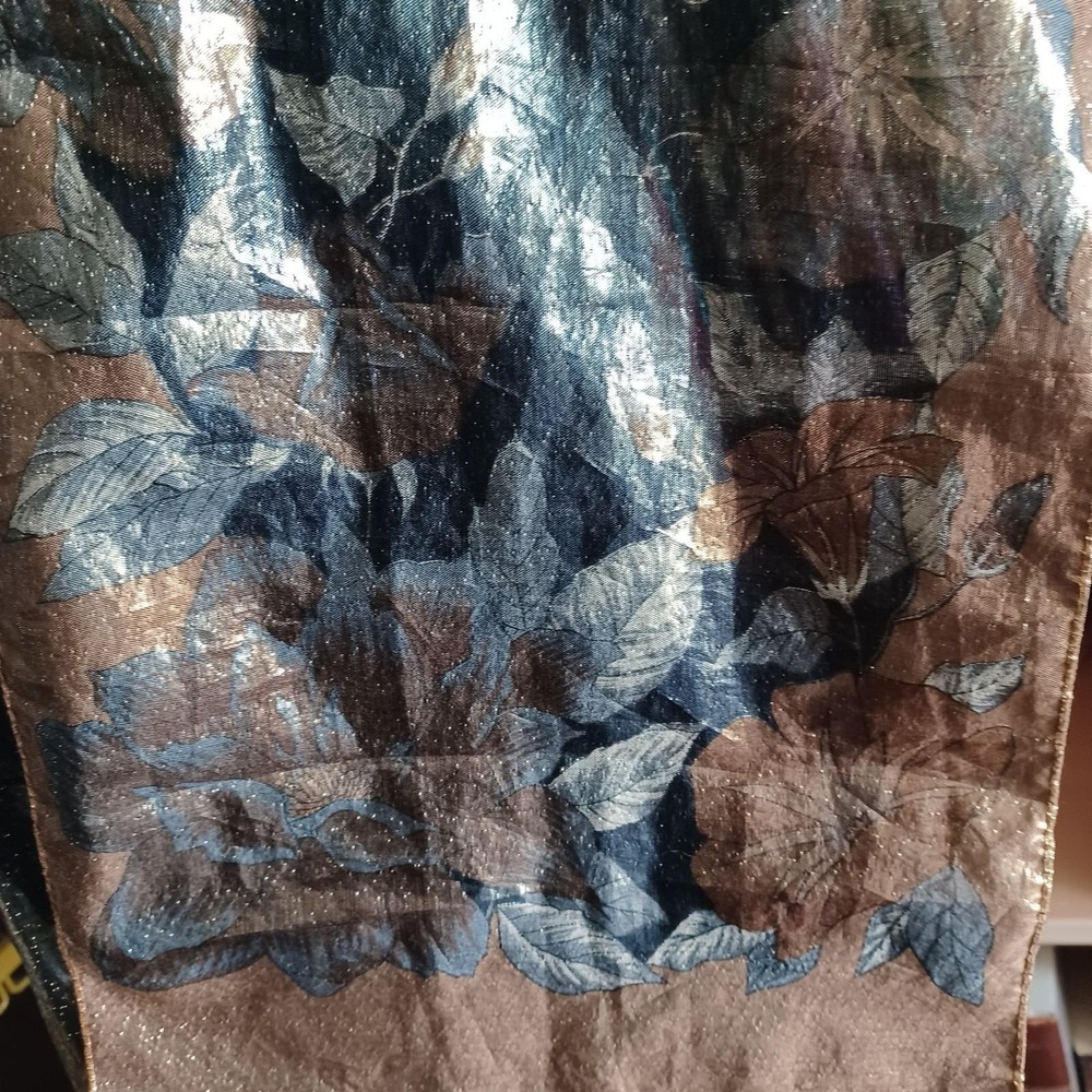 Webb‎ & Co Italy Women Metallic Floral Scarf Bronze Silver Blue Evening Wrap 53" - Picture 15 of 16